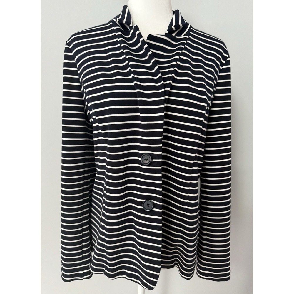 J. Jill Wearever Collection Jacket Blazer 2 Button Navy Blue/White Stripe Size M